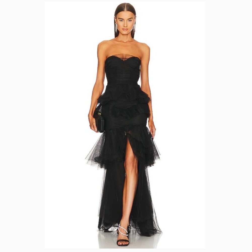 Michael Costello X Revolve Women's Black Alai Tiered Tulle Gown - S